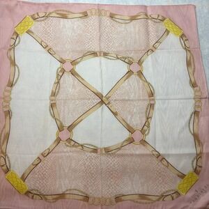 VTG TRUSSARDI Scarf Handkerchief Equestrian Silk Pink Tan Chain 21"